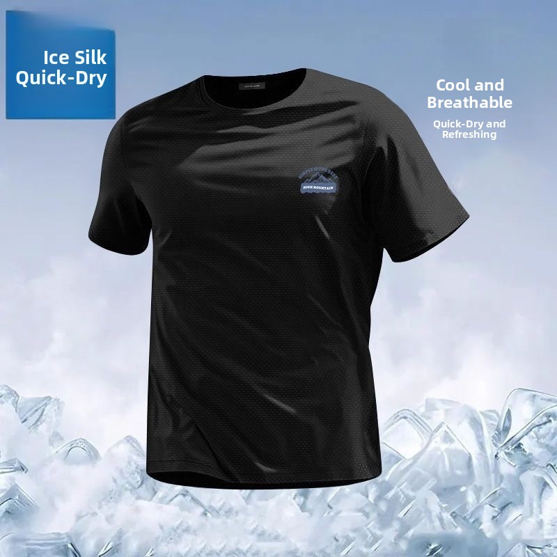 T-shirt Homme en Soie Glacée Séchage Rapide Coupe Ample Manches Courtes Maille Respirante Nouveau Style Grande Taille Décontracté Tendance Urbain Été