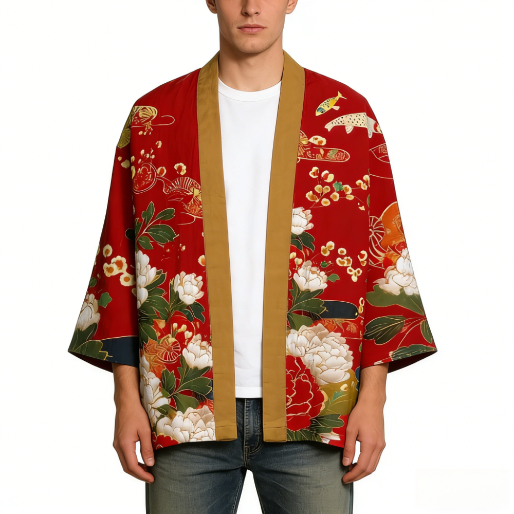 Cardigan Kimono Artistique Ukiyo-e, Imprimé Vague et Grue Japonais, Robe Légère, Cache-maillot de Plage Bohème Chic, Veste Ouverte en Coton