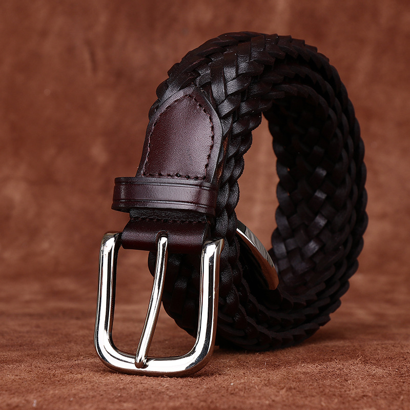 Ceinture en cuir tressé de 3,5 cm de large pour homme, en cuir de vachette de première qualité, faite à la main, avec boucle à ardillon, polyvalente pour pantalons décontractés.