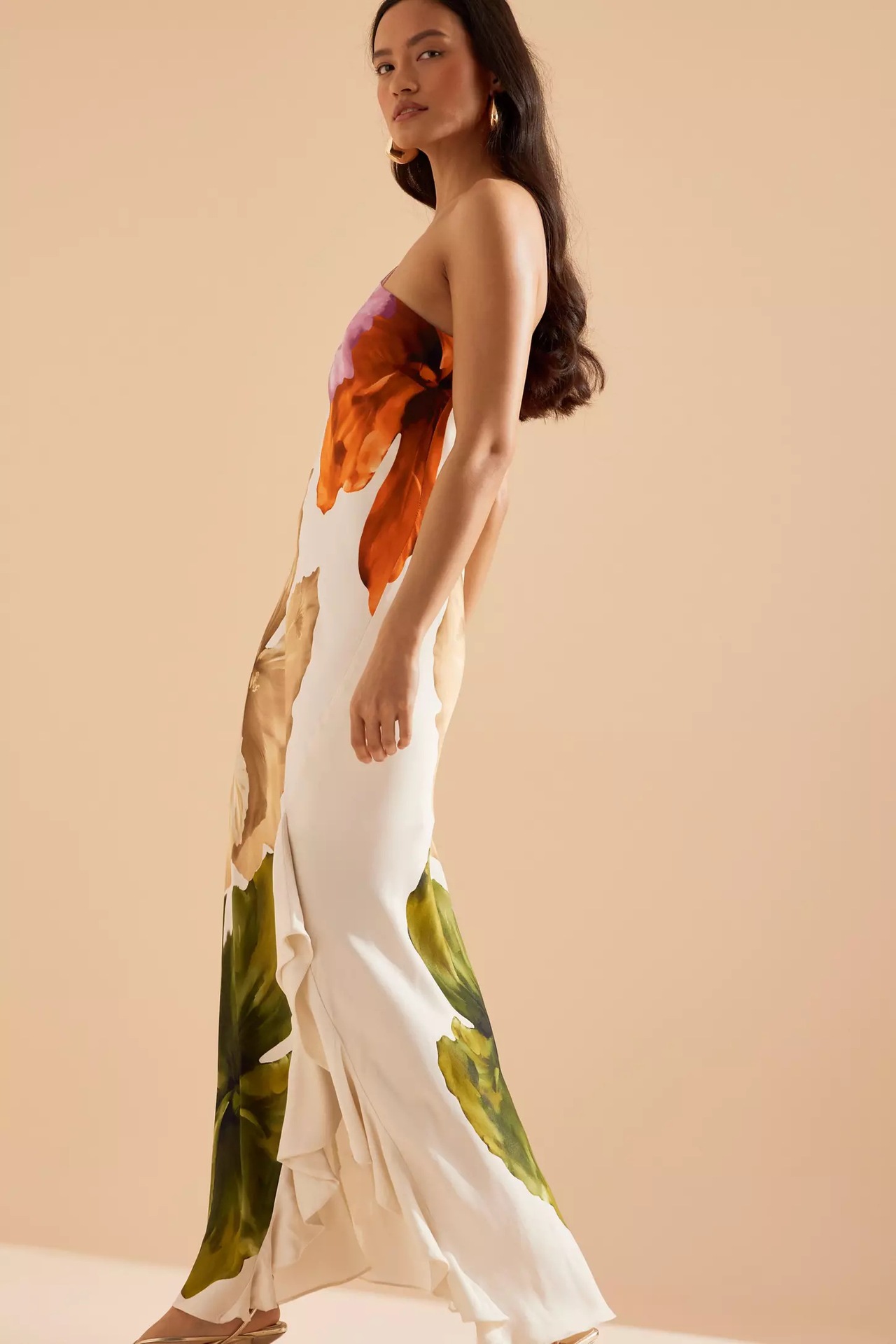 VEITCHE mode femmes imprimé Curling bord longues robes irrégulière une épaule fourche ouverte robe femmes été 2025 robes de fête