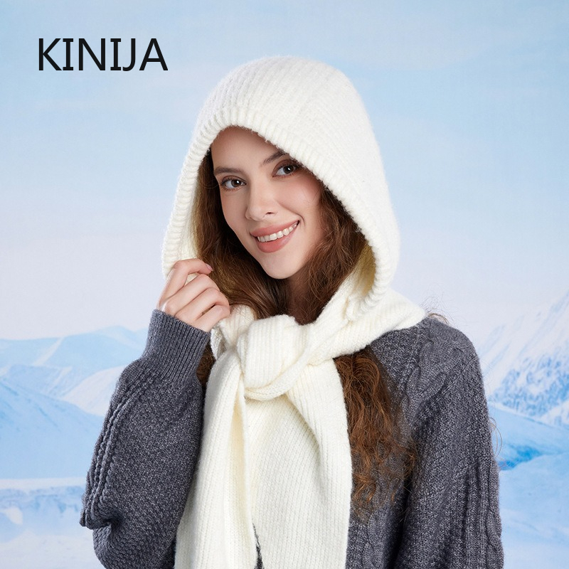 Cagoule tricotée pour femme, écharpe épaisse, une pièce, accessoires d'hiver, chapeau à capuche, Protection du cou et des oreilles, couvre-chef