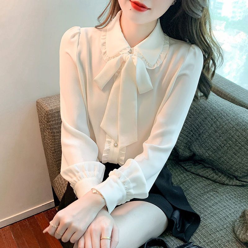 Chemisier à Manches sulfet Col Beurre pour Femme, Vêtement Solide avec Nministériels d, Volants et lèvent, Chemise Assortie avec Tout, Nouvelle Mode Printemps Automne