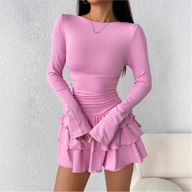 Robes de tempérament 2025 femme Mini robes Style Simple élégant français moulante mince plissé mode à manches longues déplacements Sexy