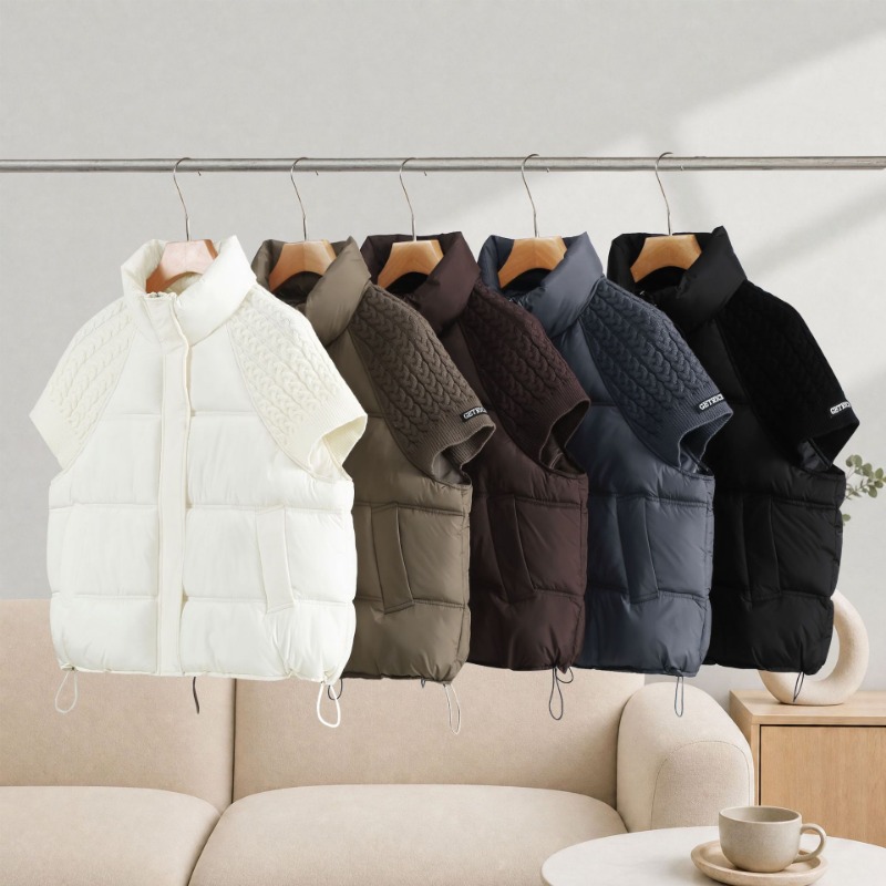 Gilet matelassé à col montant pour femmes, nouvelle collection automne-hiver, en maille à empiècements, à manches courtes, ample, chaud, en coton, vêtement d'extérieur.