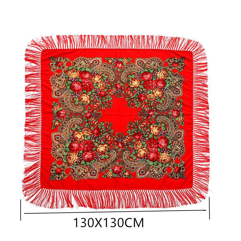 130*130 cm marque de luxe fleur ukrainienne écharpe châle Style ethnique imprimé grande écharpe carrée foulard mode couverture chaude enveloppes