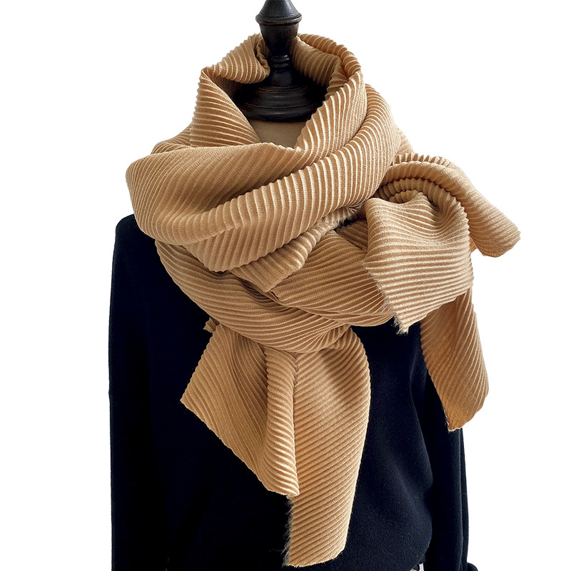 Écharpe plissée unie en faux coton-lin pour femme, châle chaud de style japonais, cache-cou polyvalent de mode coréenne
