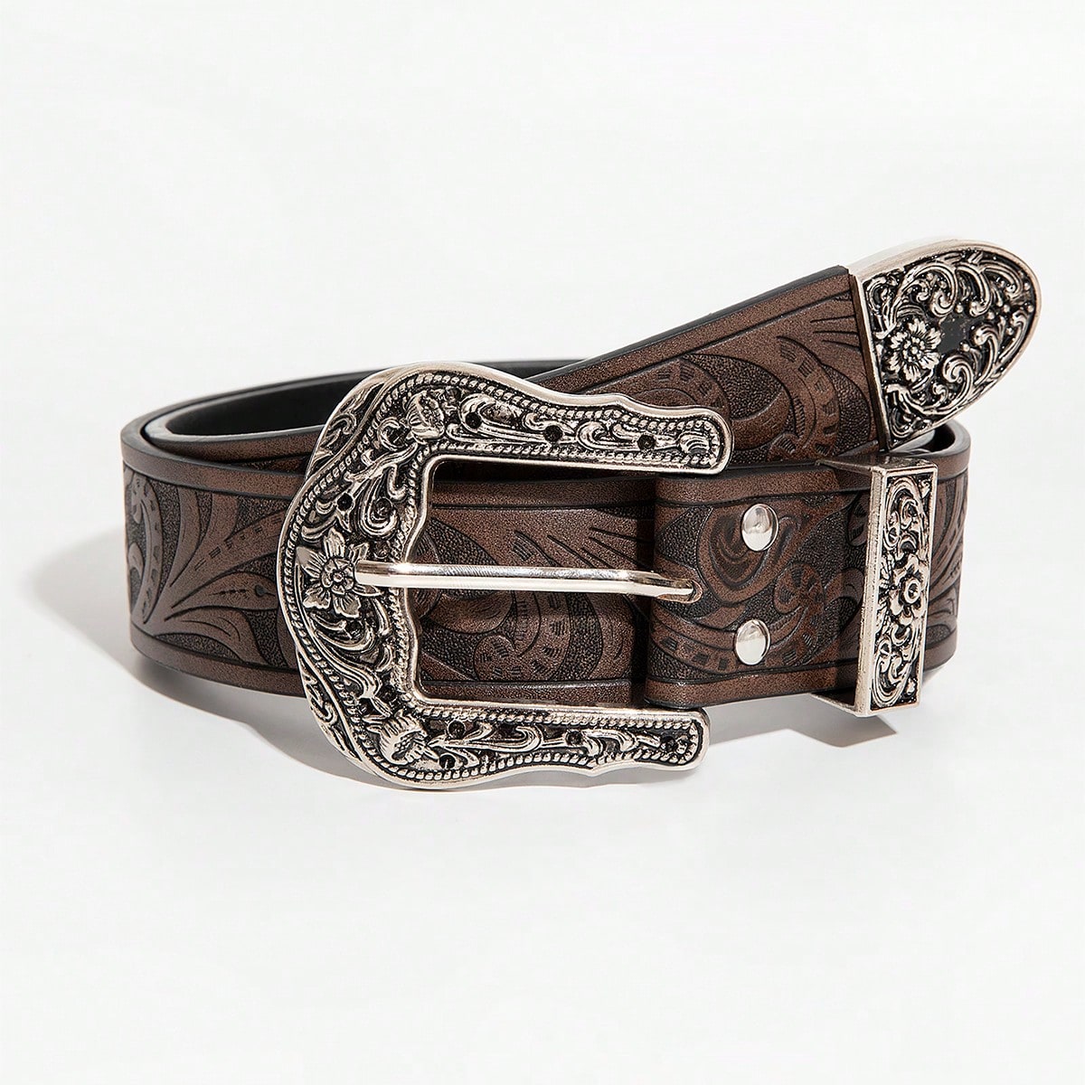 Ceinture marron sculptée de style bohème vintage pour hommes, 1 pièce, ceinture accessoire polyvalente en denim, adaptée aux déplacements quotidiens