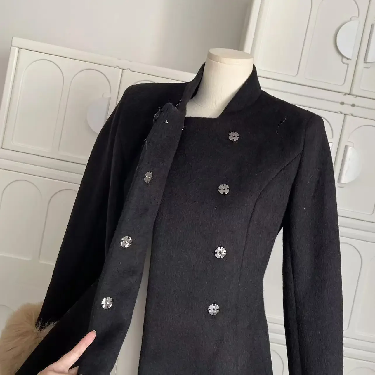 Manteau en laine élégant vintage français pour femme, châle noir chic, pardessus Everak + Retro At Tralike, tenues de conception de bandage féminin, hiver