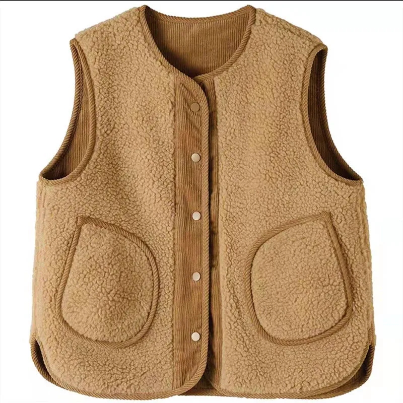 Nouveau gilet réversible double face pour femme, automne-hiver 2026, style littéraire, ample, sans manches, en velours côtelé