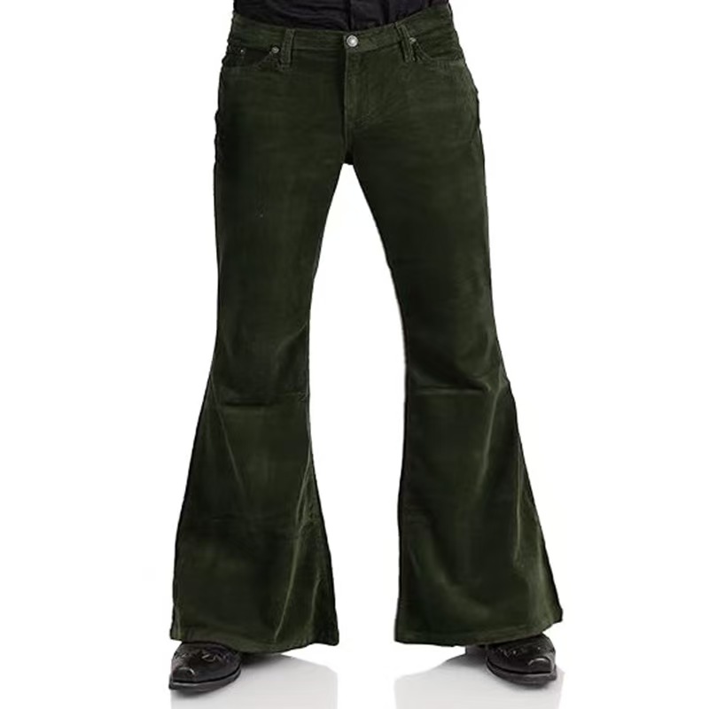 Pantalon évasé Vintage pour hommes, coupe cintrée, en velours côtelé, Streetwear, couleur unie, rétro, taille haute, bas de cloche, vêtements masculins, automne