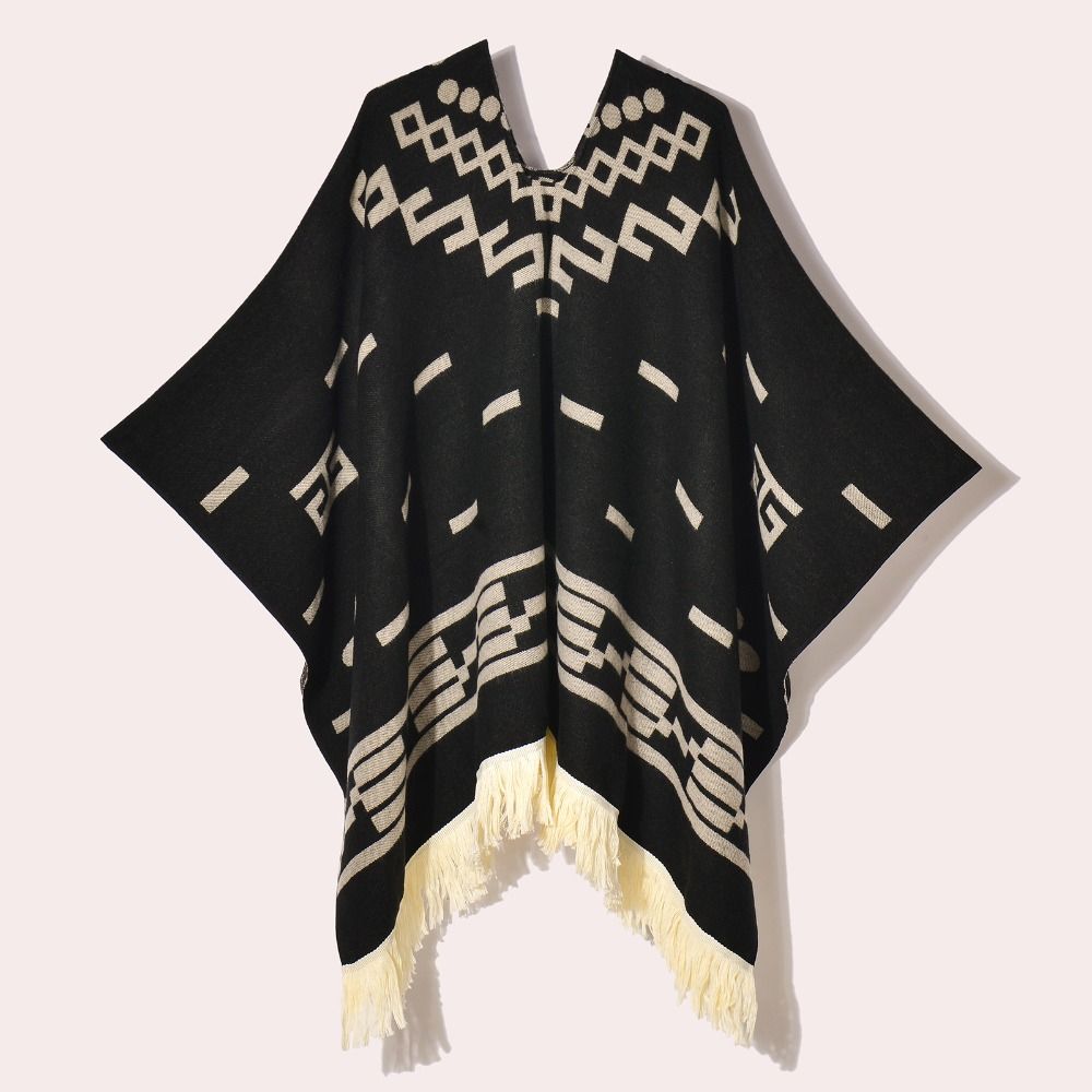 Manteau d'hiver chaud style western en imitation cachemire, écharpe épaisse tricotée à franges, pull-over pour femme et homme