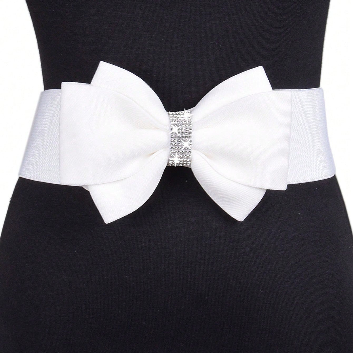 Ceinture blanche à nœud large et élastique pour femmes, ceinture de robe de soirée scintillante avec nœud, ceintures élégantes pour demoiselles d'honneur, tailles S à XL disponibles