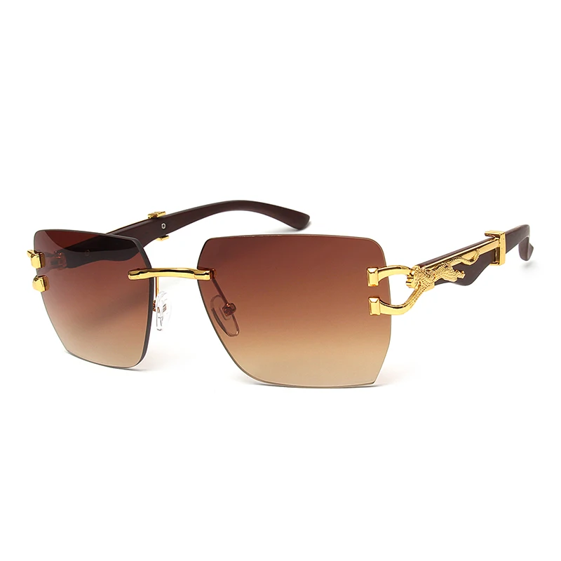 Lunettes de soleil d'extérieur à monture léopard carrée sans bords pour hommes et femmes, dégradé de styliste, mode Vintage, lunettes de luxe