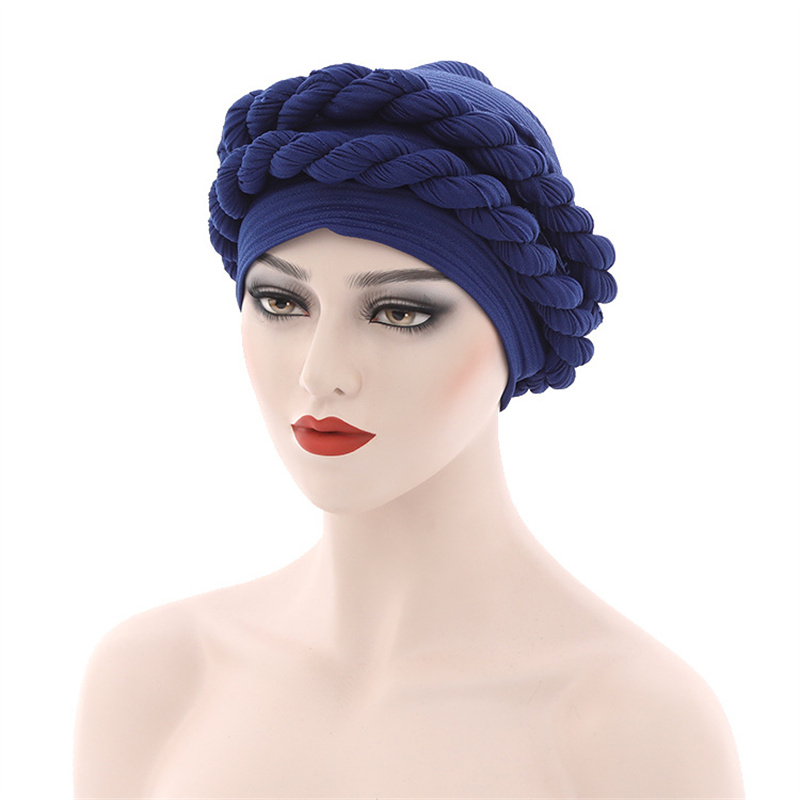 Turban à Double Tresses pour Femmes Musulmanes, Chapeau Islamique, Bonnet Rond