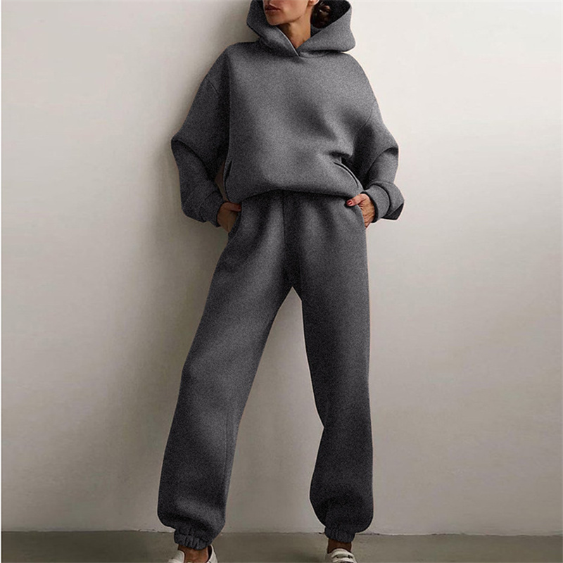 Sweat à capuche PVD deux pièces pour femme, sweat à capuche décontracté, pulls monochromes, ensembles de pantalons longs, survêtement imbibé, mode automne