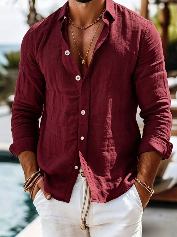 Hommes Coton Lin À Manches sulfBlouse Y-Casual Mâle Sable Beachwear Vacances At Blouse Chemises NMD-6656
