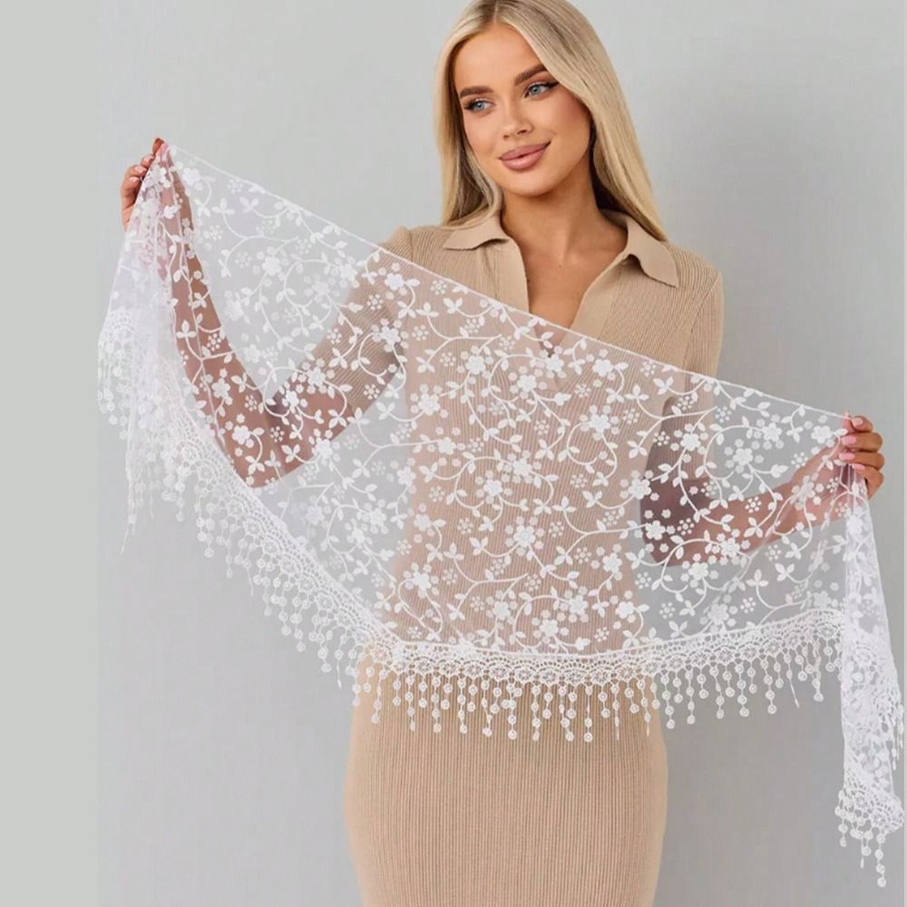 Écharpe triangulaire simple à imprimé floral en dentelle, foulard brodé de style ethnique, accessoires de voile, bandeau pour femme