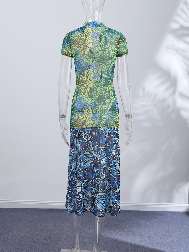 Robe midi imprimé papillon jungle, col mandarin, taille découpée, fente haute, pour femme, tenue de soirée festival été 2026, Vestido