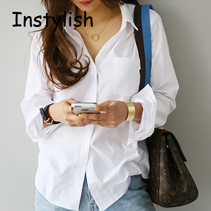 Chemise blanche à manches longues pour femmes, chemisier adt rabattu, chemise décontractée en coton, style adt, streetwear, tuniques, printemps, nouveau, 2023