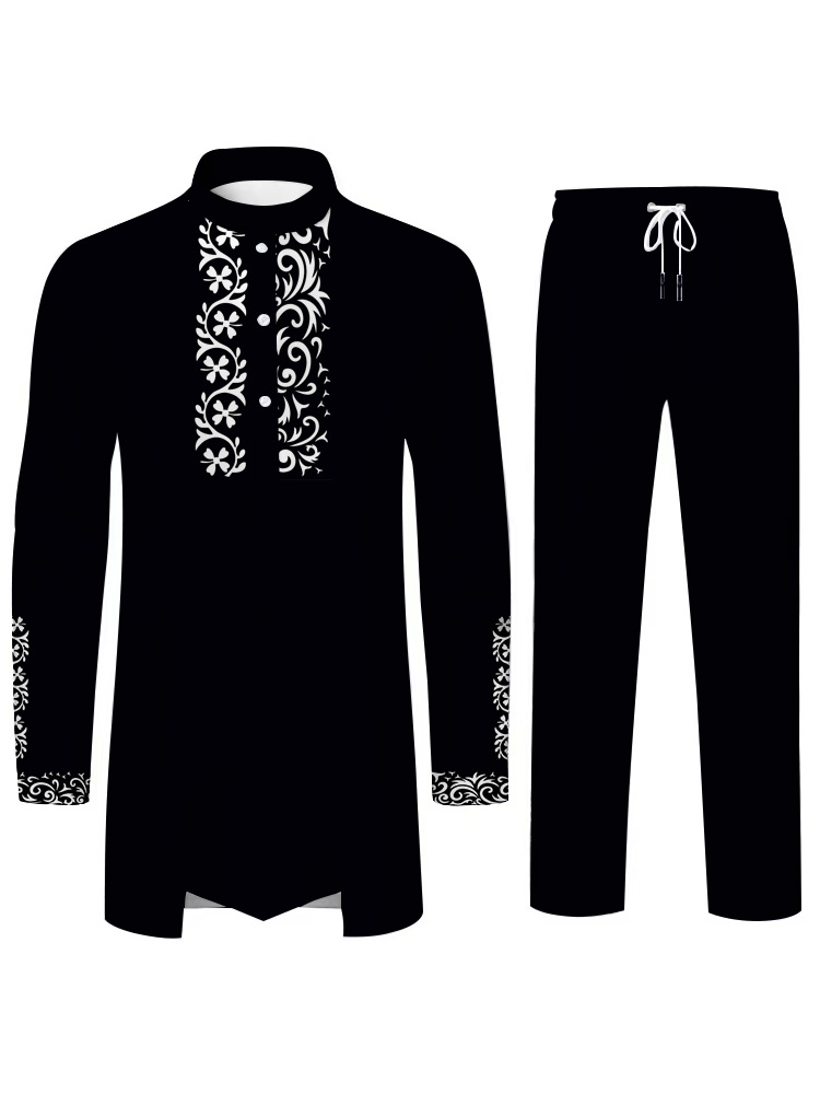 Moyen-Orient Islamique Mens Costume Costume Musulman Costume Personnalisé 3D Imprimé Motif Arabe Traditionnel Robe Lâche Respirant Deux Pièces