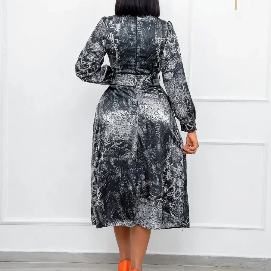 Robes vintage élégantes pour femmes, col nœud, manches longues, ceinture à la taille, ligne A, mi-mollet, fête d'anniversaire, robe éducative