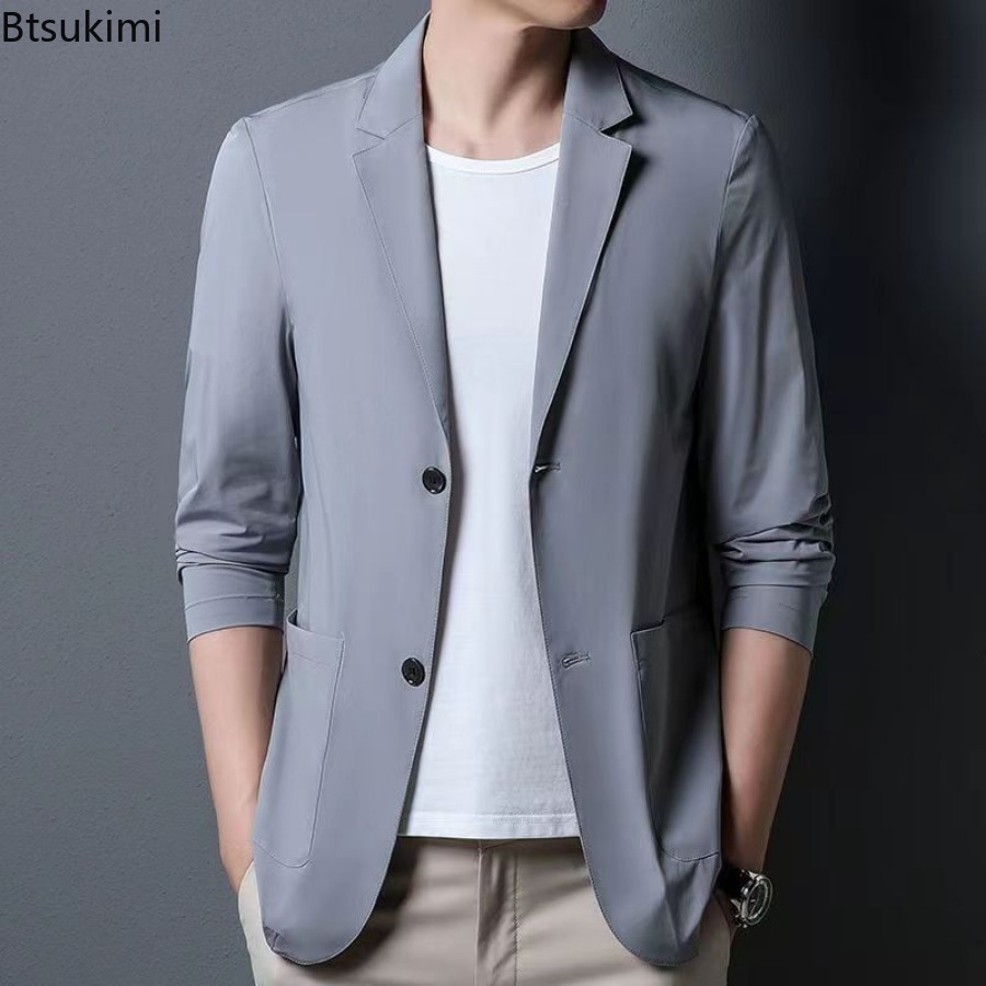 Vêtements de style occidental en soie glacée pour hommes, vestes de costume décontractées, manteaux de Protection solaire respirants, vêtements légers de printemps et d'été pour hommes