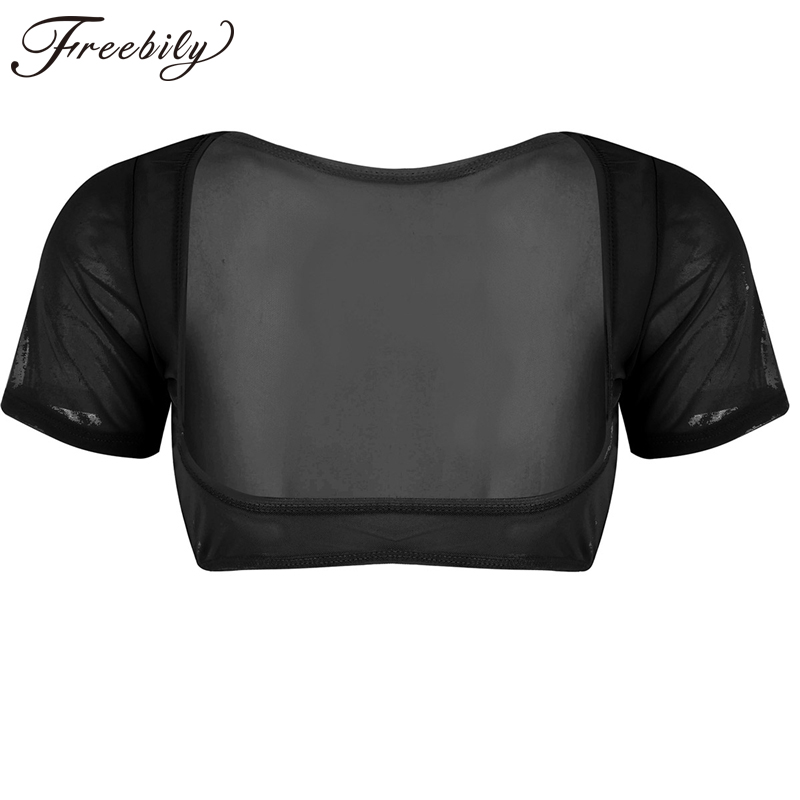 Costume de danse du ventre pour femmes, Sexy, maille douce, transparent, buste ouvert, manches courtes, haut court pour discothèque, fête, spectacle sur scène