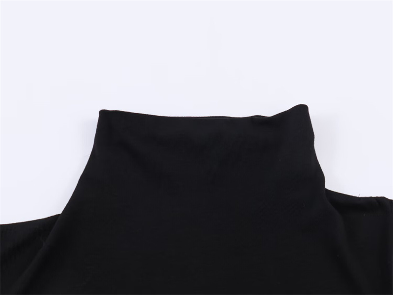 Haut pour femme, nouvelle collection printemps 2026, noir, manches courtes, col montant, asymétrique, plissé, décoratif, élégant et stylé