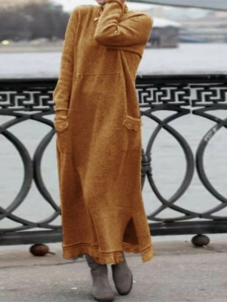 Robe longue en dentelle pour femmes, ample, Maxi, décontractée, couleur unie, avec poches, nouvelle collection automne hiver 2024