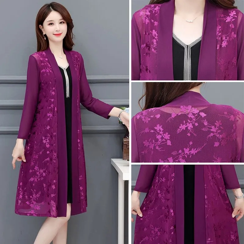 Veste cardigan imprimée à manches longues pour femmes, vêtements de protection solaire d'été, manteau de protection solaire, mince, mi-long, monochrome, femme, nouveau