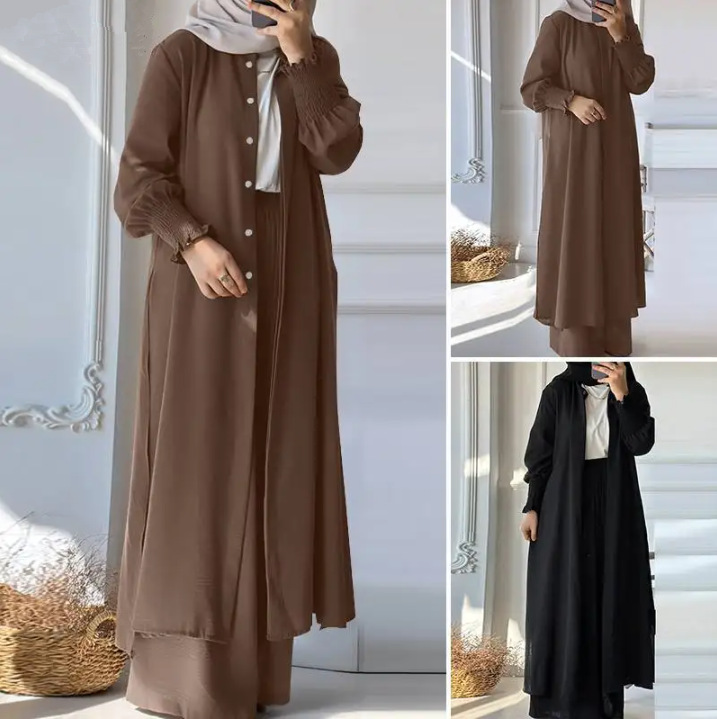 Ensemble kimono décontracté pour femmes musulmanes, manteau long, pantalon large imbibé, ramadan, Maroc, Dubaï, Islam, tenues arabes, 2 pièces