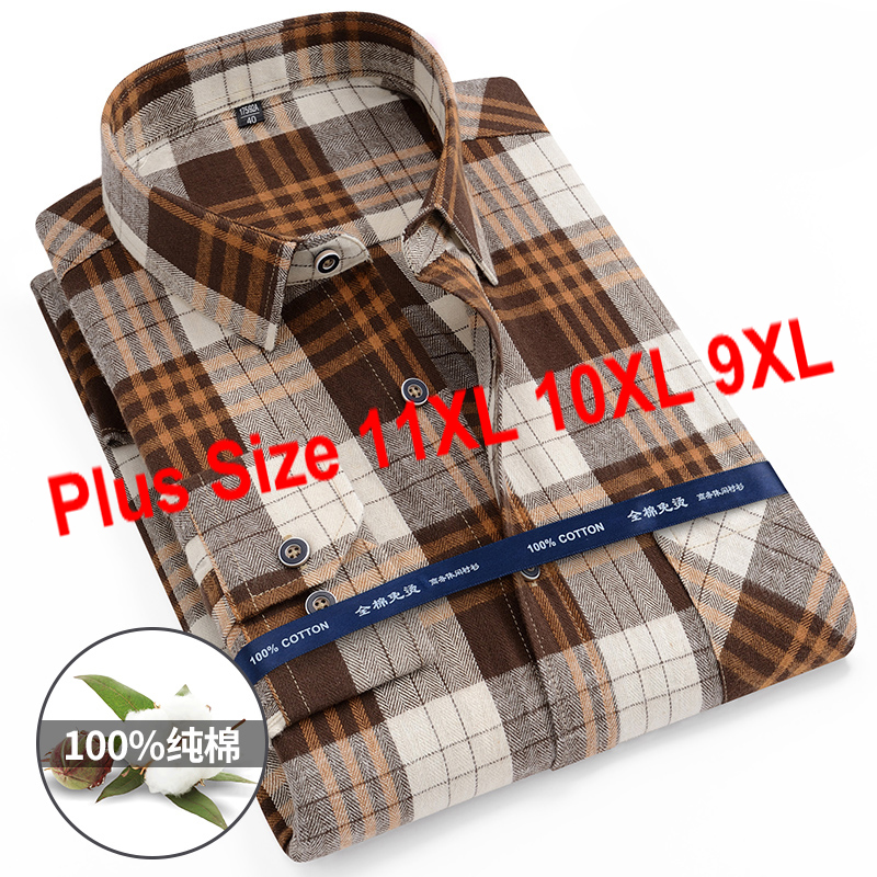 Chemises à carreaux en flanelle pour hommes, taille 11XL 10XL 9XL, à manches longues, en coton, chemisier décontracté, doux, coupe Standard, vêtements masculins