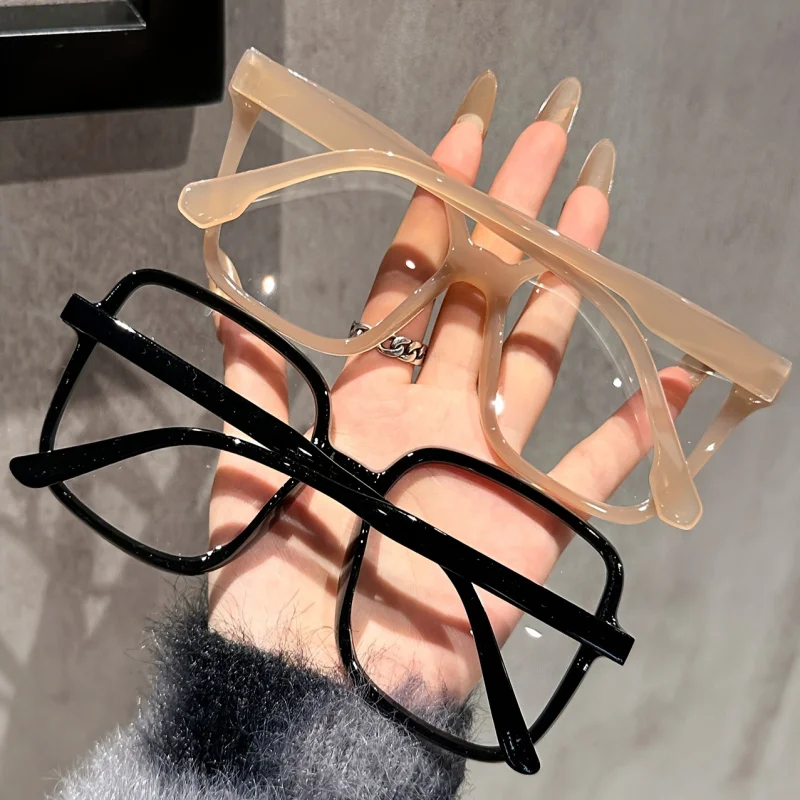 Lunettes rectangulaires à grande monture, décontractées et à la mode, avec verres transparents, adaptées à un usage quotidien et au bureau, 2 pièces