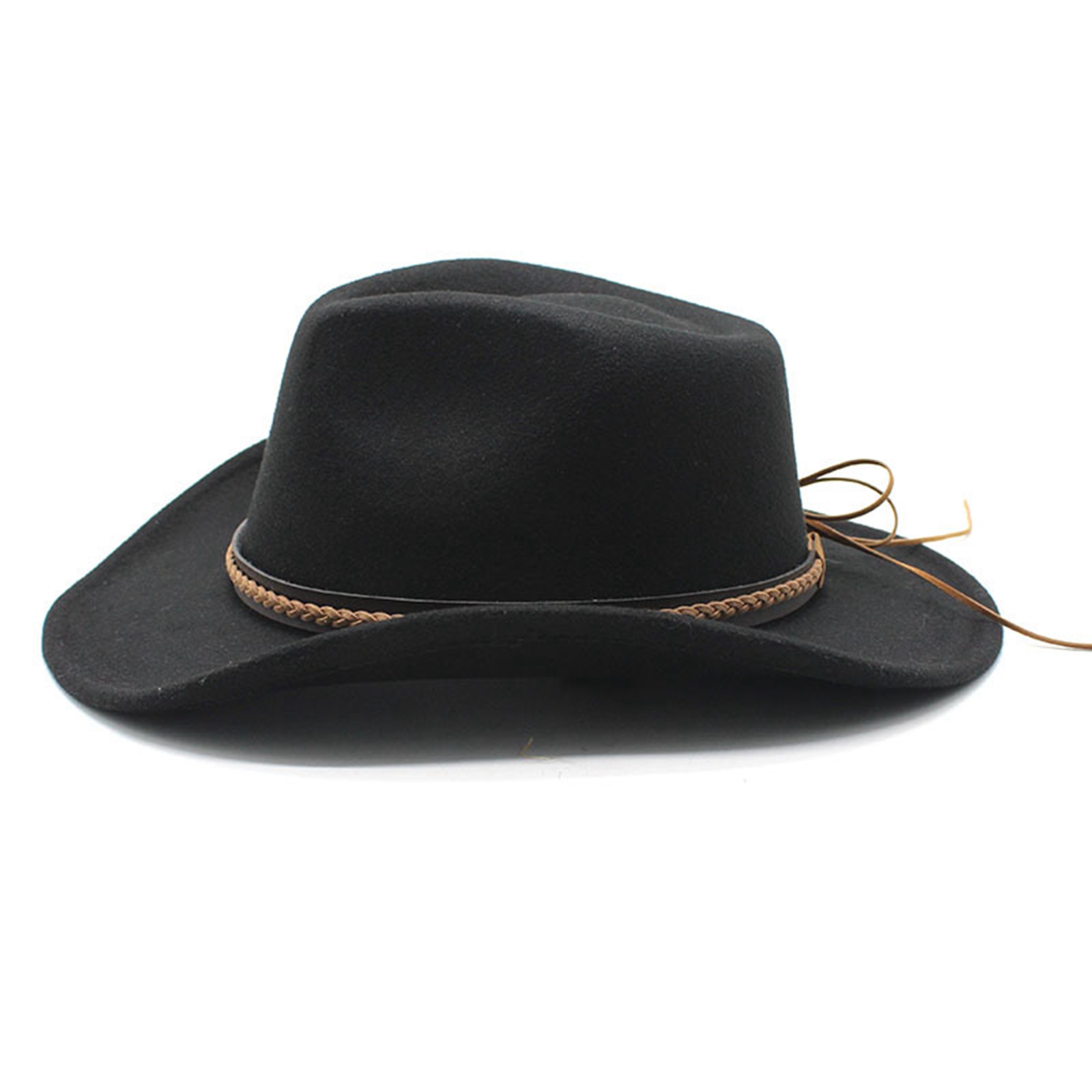 Chapeaux de cowboy rétro classiques pour femmes et hommes, chapeaux en feutre à large bord avec bande décorative