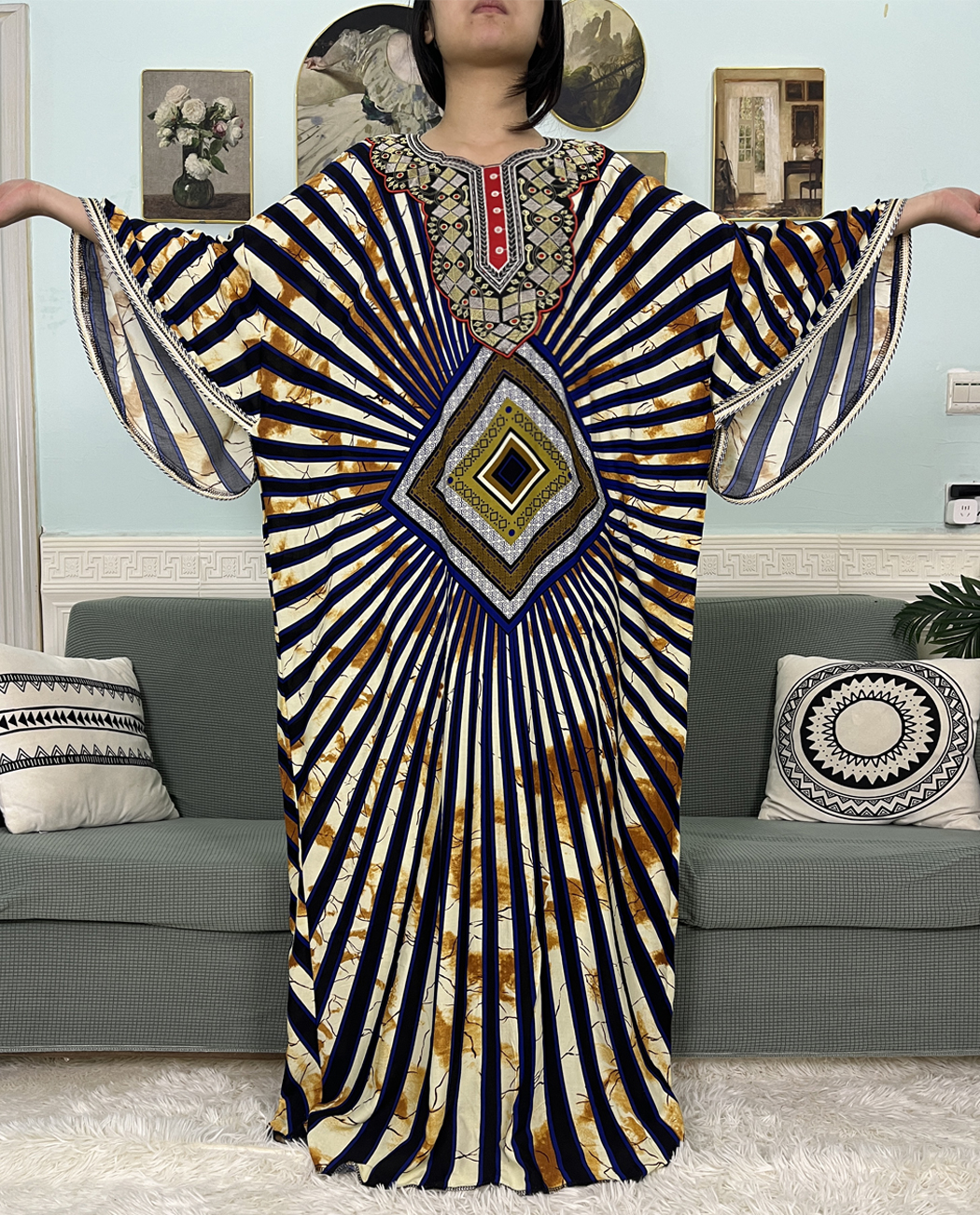 Abayas Musulmanes pour Femmes, Ensembles de Vêtements de Prière Imprimés en Coton, Robe Africaine avec Grande Écharpe 150x165cm