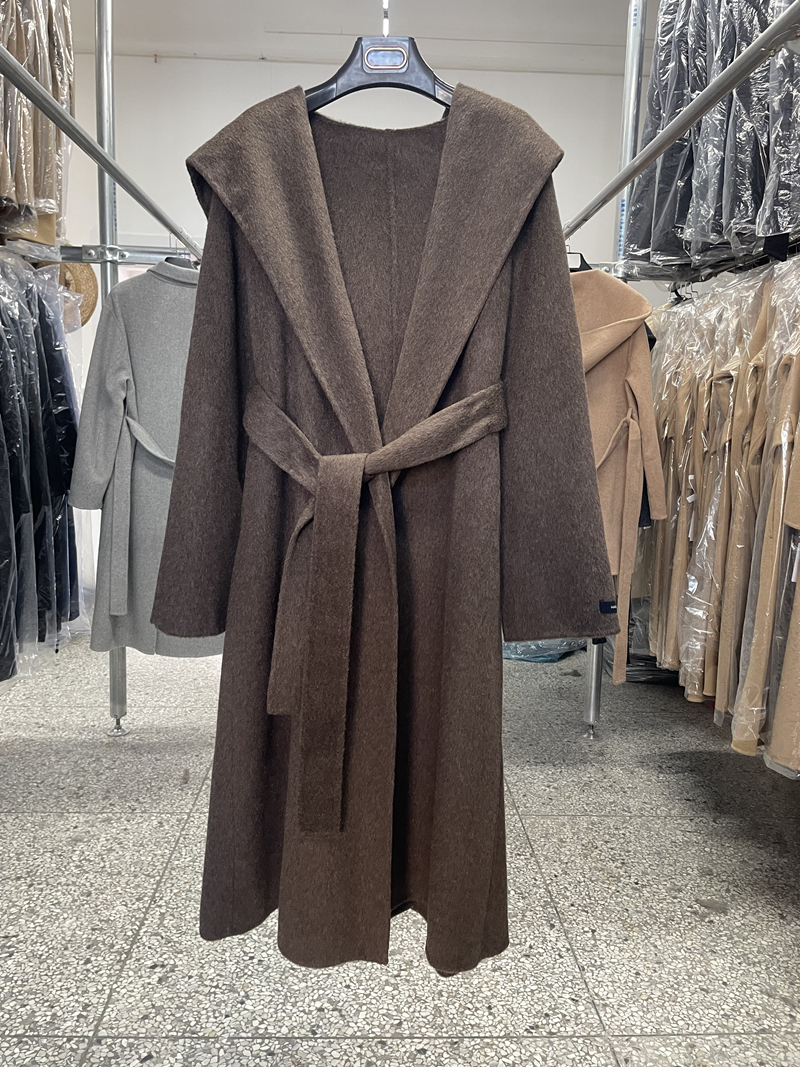 Manteau en laine et cachemire Double face à capuche pour femme, mi-long, automne/hiver, nouveau manteau coréen en laine, grande taille