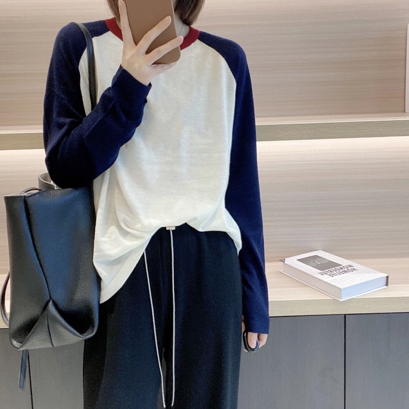 T-shirt en coton Patchowrk pour femme, col rond, manches longues, simple et chic, vêtements décontractés féminins, basique, automne, Y, document d'abonnés, Y2K