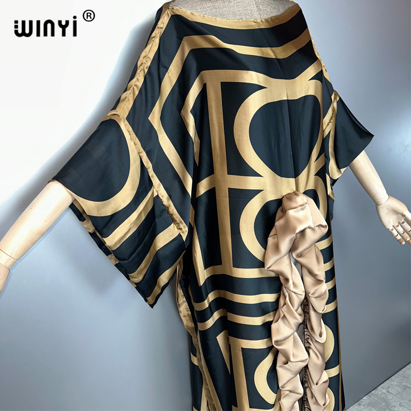 WINYI Robe de soirée sexy à fente très haute d'été, Abaya Dubaï, Kaftan long ample imprimé de luxe pour femme, tenue de plage de luxe