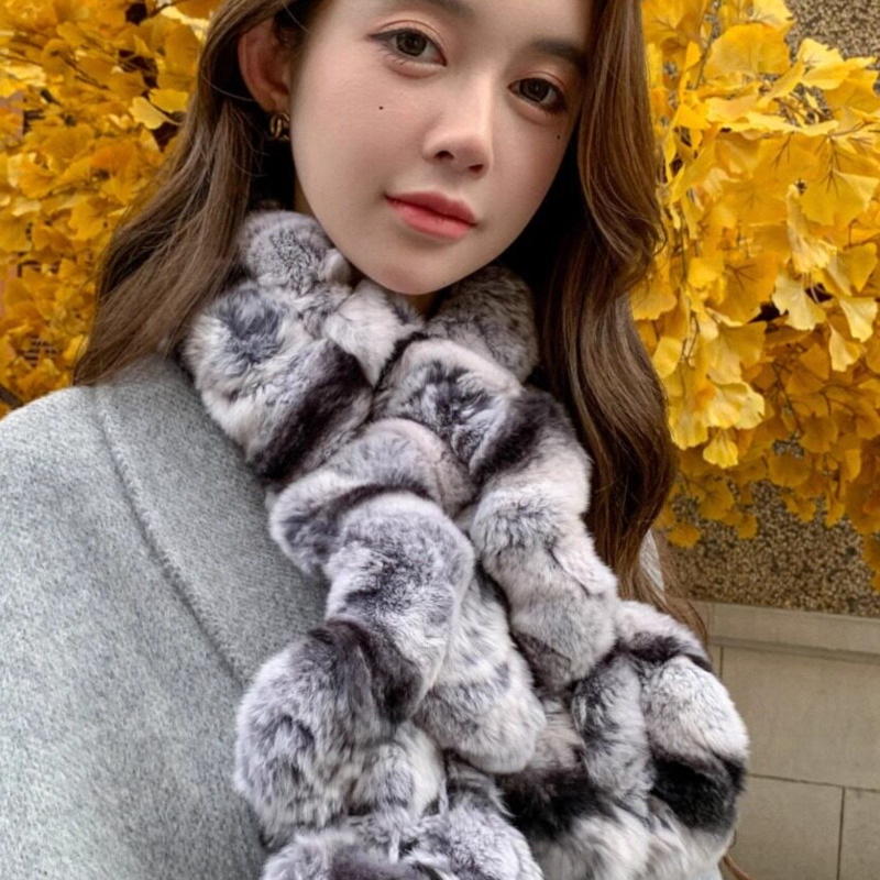 Écharpe en véritable fourrure de lapin Rex pour femmes, écharpe d'hiver en fourrure tricotée élastique pour filles, écharpes chaudes et tendance en fourrure naturelle, chauffe-cou pour dames.