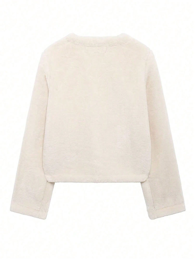 HH Manteau élégant pour femme à col rond et simple boutonnage, veste courte beige décontractée pour l'hiver et les vacances, vêtement d'extérieur à manches longues pour les soirées et la mode