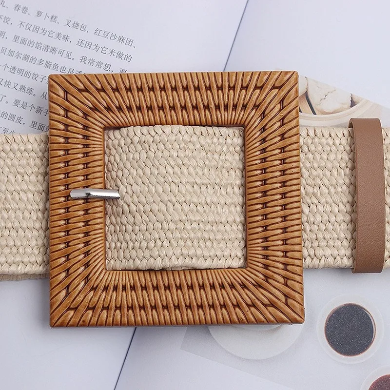 Femmes plage bohême ceinture élastique ceinture boucle carrée tressé robe d'été femmes mode coréenne sangle
