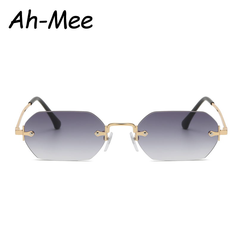 Lunettes de protection petites lunettes de soleil carrées sans monture femmes polygone gris dégradé lunettes de soleil Vintage été Style lunettes UV400