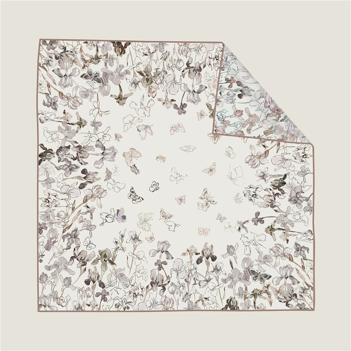 Écharpe en soie double face bicolore 90×90cm à chevrons, ourlet roulotté à la main, mode polyvalente