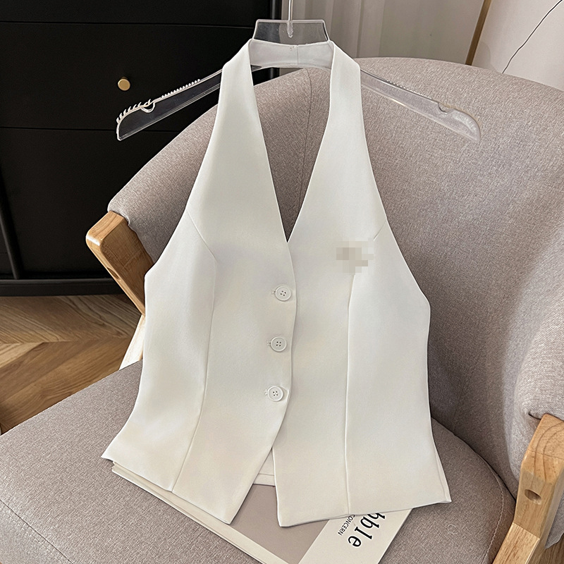 Gilet de costume pour femme, nouvelle collection printemps-été, sans manches, dos nu, polyvalent, haut féminin, chaleco mujer