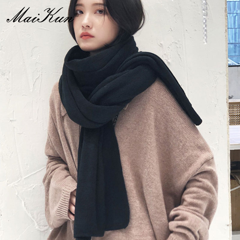 Maikun épais chaud écharpe pour femmes couleur Pure dames Imitation cachemire noir écharpe femme hiver pour augmenter châle