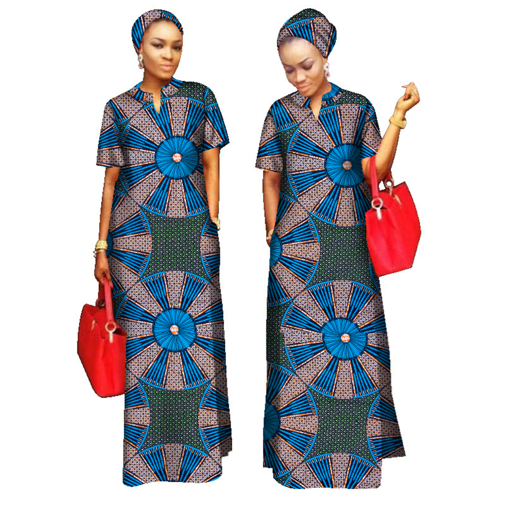 BRW-Vêtements College africains pour femmes, tenues à manches courtes, écharpe de tête gratuite, robe longue pour femme, taille maxi, WY843