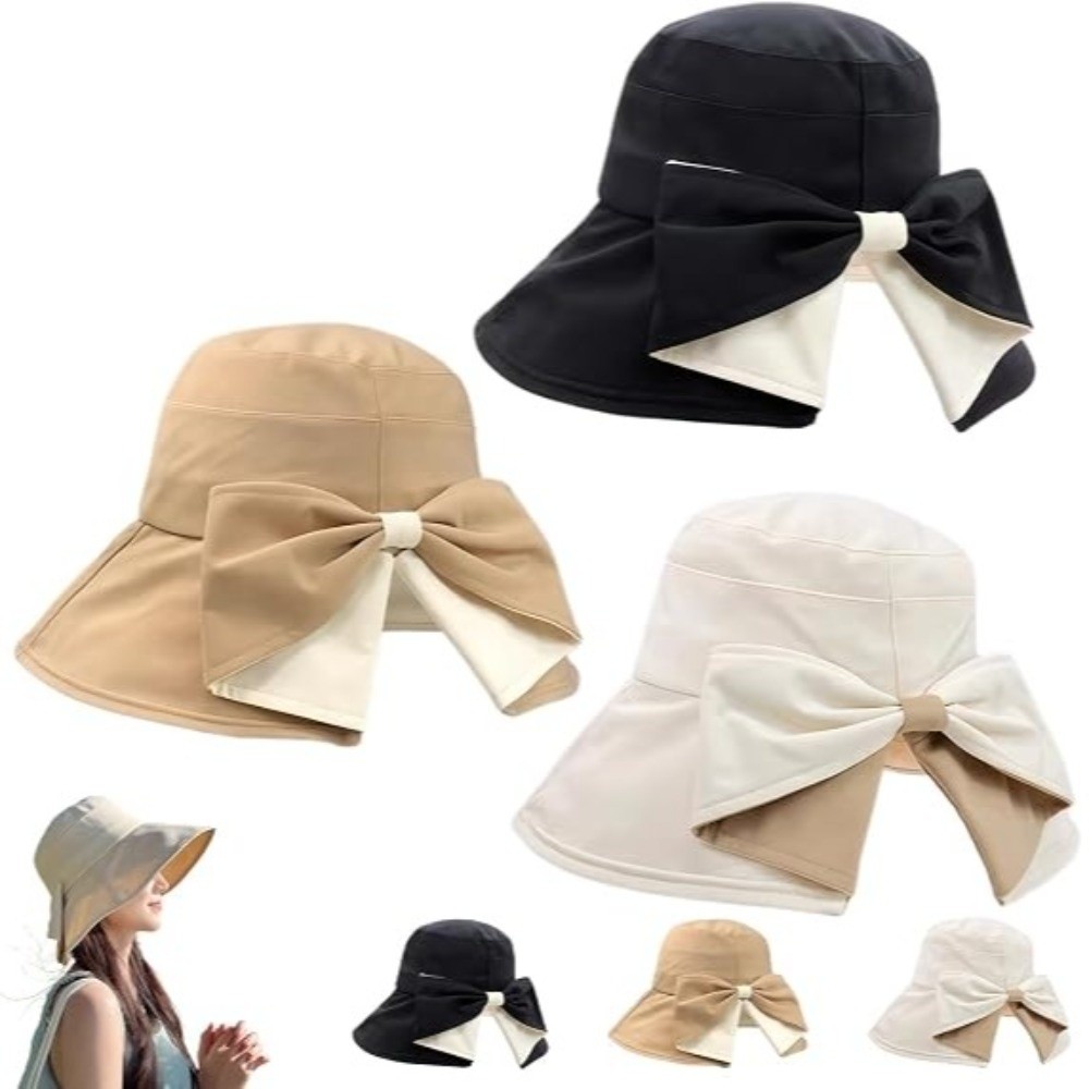 Nouveaux chapeaux seau à nœud papillon 360 °   Chapeau de protection solaire à large bord, respirant, bloquant les UV, pour femmes