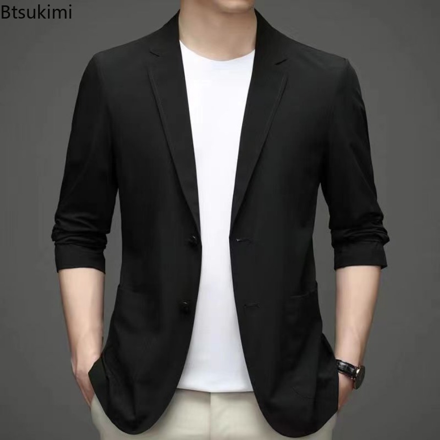 Vêtements de style occidental en soie glacée pour hommes, vestes de costume décontractées, manteaux de Protection solaire respirants, vêtements légers de printemps et d'été pour hommes