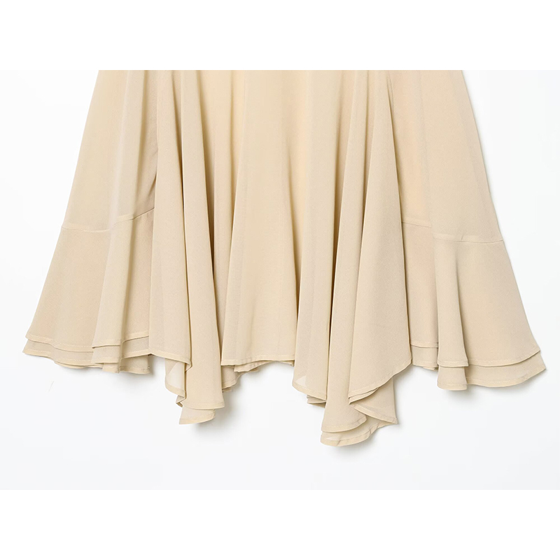 YENKYE nouvelle mode col haut Cape haut pour femmes élégantes ourlet asymétrique chemisier en mousseline de soie ample