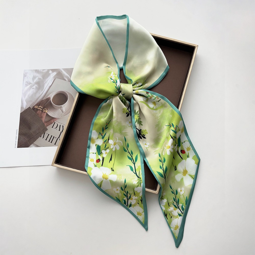 Élégant Foulard Floral Long pour Femme, Effet Soie, Foulard de Cou Fin, Bandeau, Foulard Imprimé, Ruban de Cou, Accessoire de Sac, Printemps